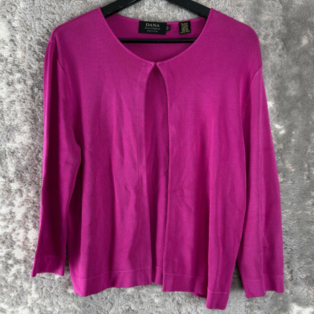 Dana Buchman Petite Size LP Open Front Casual Cardigan Purple Long Sleeve